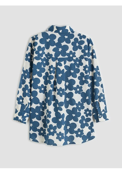 Lcw Modest Mavi Desenli Oversize Kadın Gömlek Tunik