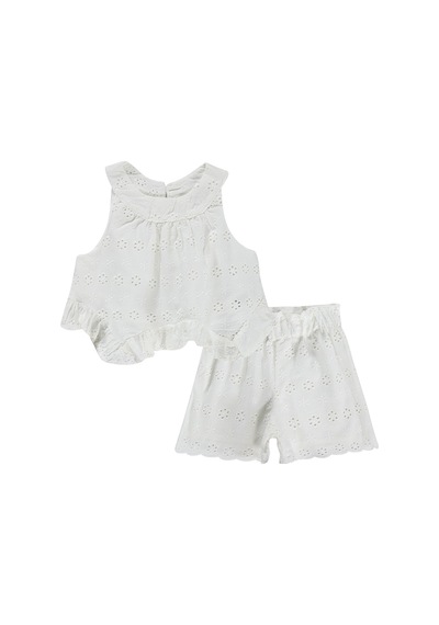 Civil Baby Brodeli Şortlu 6-18 Ay Takım - Kırık Beyaz