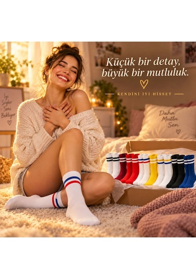 Çorap Giyim Unisex Renkli Çorap Çizgili 16'lı Set Uzun Soket Günlük Spor Kolej Stil Rahat Kadın Erkek Çorabı Çok Renkli