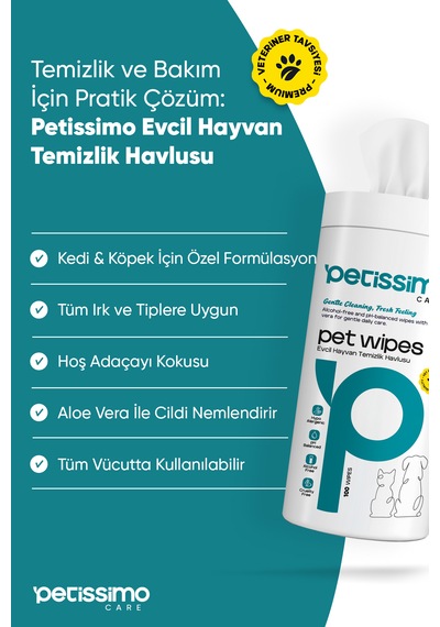 Petissimo Care Kedi Ve Köpekler İçin Islak Temizlik Havlusu - 100'lü