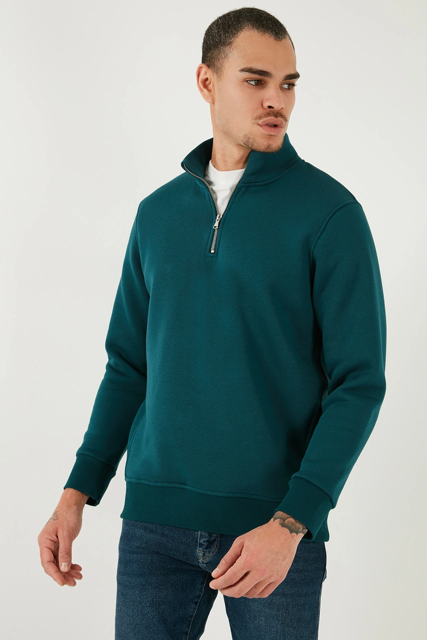 Buratti Pamuklu Regular Fit Dik Yaka 2'Li Paket Erkek Sweat 59052592S2 Koyu Gri-Petrol