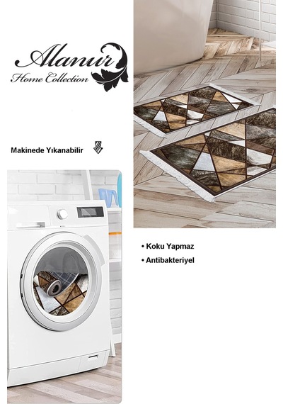 Dekoreko Kaymaz Taban Djt 2 Li Banyo Paspas Takımı Star Pamuk Saçaklı Modern 1716 Gri Kahve