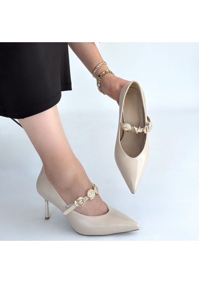 Sekans Conne Bej Cilt Stiletto Ayakkabı