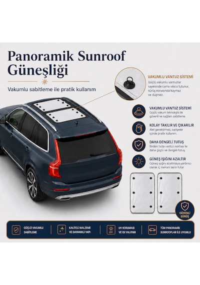 Microcase Volvo Xc90 2016-2023 İçin Sunroof Güneşlik Güneş Koruma Seti 2 Parça Al5645 Gri