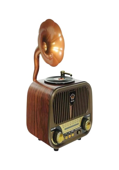 Nostaljik Gramofon Görünümlü Fm Radyo Retro Ahşap Bluetooth Hoparlör