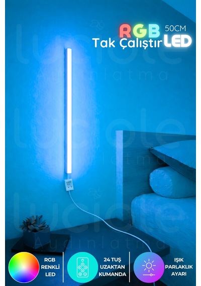 Uzaktan Kumandalı Led Masa Gece Lamba - Yatak Üstü, Tv Yanı ,oturma Odası - Rgb 50 Cm Miniled5