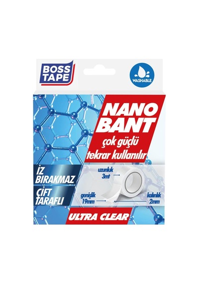 Boss Tape Tarafli Nano Bant, 19 Mm X 3 Mt Boyut, Seffaf Çift