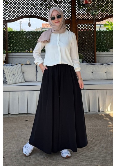 Rabia Şamlı Vera Etekli Pantolon Siyah Normal