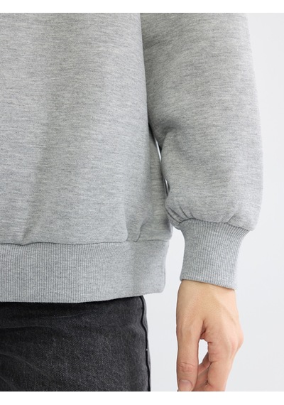 Lcw Vision Gri Bisiklet Yaka Oversize Kadın Kalın Sweatshirt