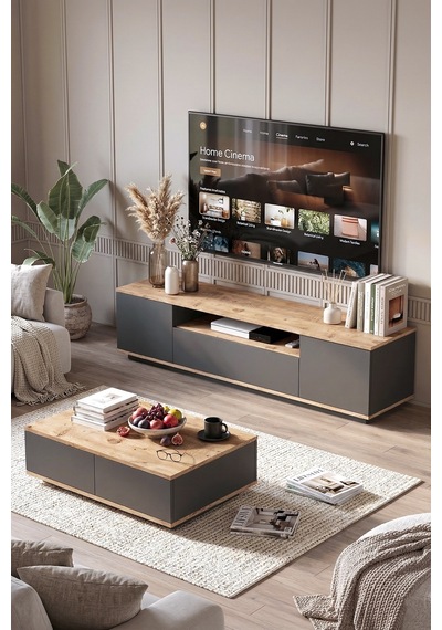 Future Tv Ünitesi Orta Sehpa 2'li Set Çam-antrasit Fr17-aa