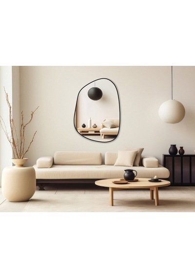 Asimetrik Ayna, Konsol Aynası, Dresuar Aynası, Duvar Aynası 75 X 55 Siyah
