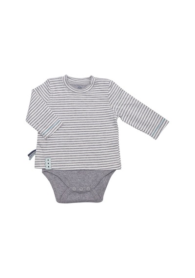 Organicera Organicera Organik Uzun Kollu Tshirt Bebek Body,Gri Melanj Çizgil Gri