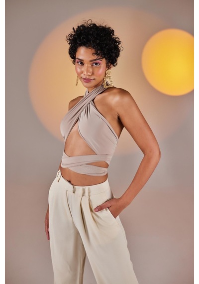 Holly Lolly Crop Model Wrap Top Bej