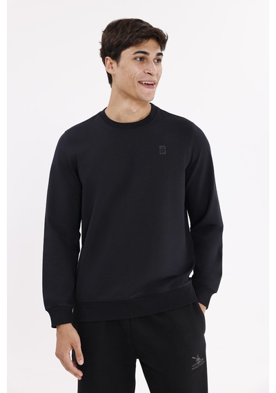 Rowinger Minimal Logolu Bisiklet Yaka Ribana Manşetli Rahat Kalıp Mevsimlik Sweatshirt Black