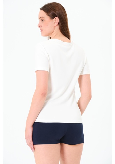 Sortie Collection V Yaka Premium Modal Kumaş Basic Tişört - Ekru