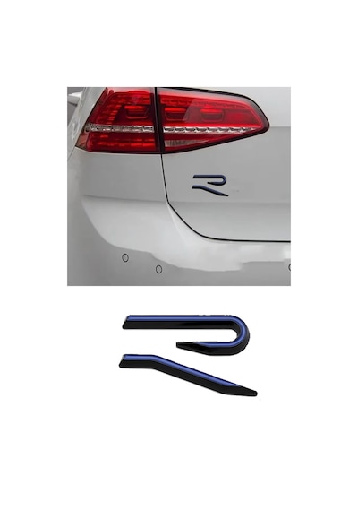 Yeni Golf 8 R Yazısı Bagaj Logo Arması Sticker Amblem Mavi-siyah