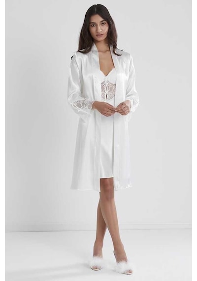 Pierre Cardin 2li Ekru Saten Kısa Gecelik Sabahlık 4300 Ekru