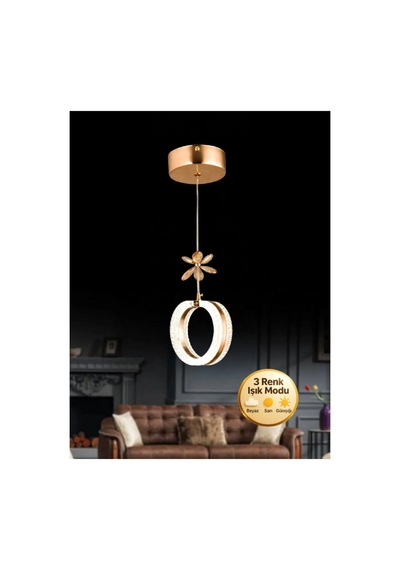 Aurea Model Gold 3 Renk Modu Ledli Kristal Taşlı Modern Salon Mutfak Oturma Çocuk Odası Led Avize