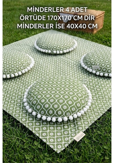 Piknik Örtüsü Seti Su Geçirmez Minderli Ponponlu Leke Tutmaz Kamp Örtüsü Yeşil Çiçekli 170x170cm Çok Renkli Piknik Örtüsü Seti Su Geçirmez Minderli Ponponlu Leke Tutmaz Kamp Örtüsü Yeşil Çiçekli 170x170cm Çok Renkli