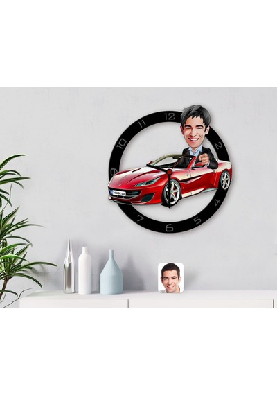 Kişiye Özel Plakalı Erkek Ferrari California Karikatürlü Ahşap Du