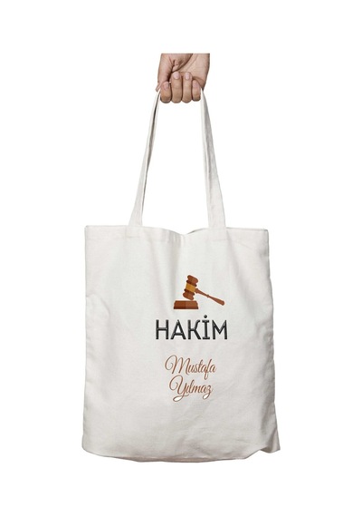 Art Hediye Kişiye Özel Hakim Tokmak İki Tarafı Kalıcı Baskılı Yıkanabilir Çanta Çok Renkli