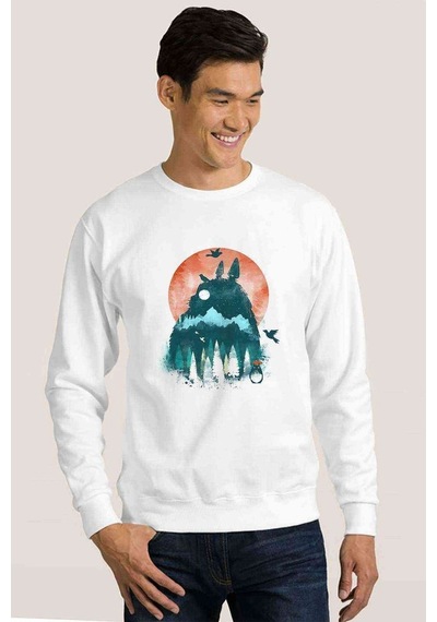 My Neighbor Komşum Totoro Baskılı Beyaz Erkek Örme Sweatshirt (528458143)