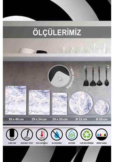 Saban Çam Ağacı Desenli Cam Kesim Tablası  30 x 40 CM