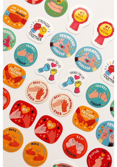 Arkadaşlık Temalı İkili Set 34 Parça Paylaşımlı Sticker Paketi Suya Dayanıklı Ajanda Laptop Termos Telefon Etiket Seti