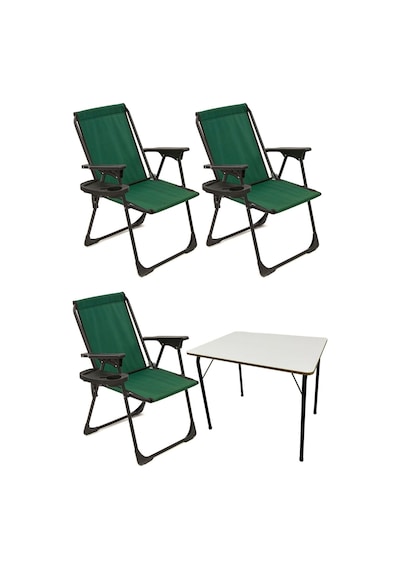 Natura 3 Adet Kamp Sandalyesi Oval Bardaklık Yeşil + MDF Masa Yeşil