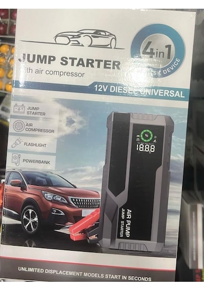 Tr 4'ü 1 Arada Araç Takviye Cihazı Akü Jump Starter + Hava Kompresörü + Powerbank + Led Fener Genel