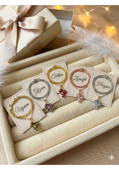 925 Ayar Papatya Silver Salkım Damla Doğum Taşlı Kolye.rose.gold.rodaj Gümüş
