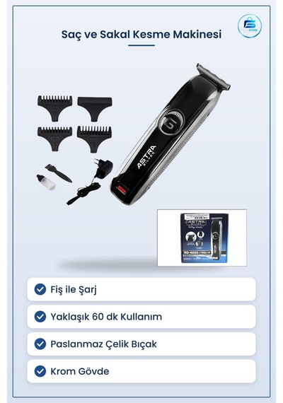 Saç Ve Sakal Kesme Makinesi Fiş Şarjlı Krom Gövdeli Ergonomik Tır