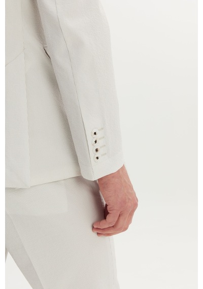 Ac&co Erkek Ekru Slim Fit Kırlangıç Yaka Gofre Desenli Takım Elbise