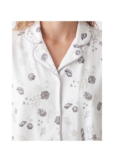Lcw Dream Ekru Gömlek Yaka %100 Pamuklu Kadın Şortlu Pijama Takımı