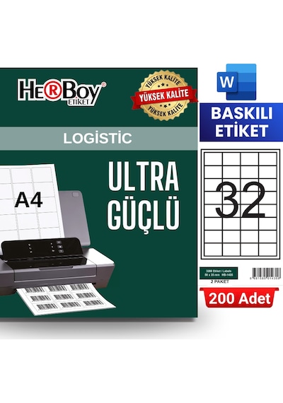 Herboy Hb-1435 50 X 35 Mm A4 Baskılı Laser Etiket 200 Adet