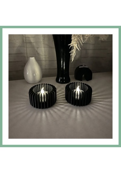 Bşkvirgo 3d Baskı Modern Çizgili Mumluk - Tealight Mumluk 1 Adet -siyah Bsk2026