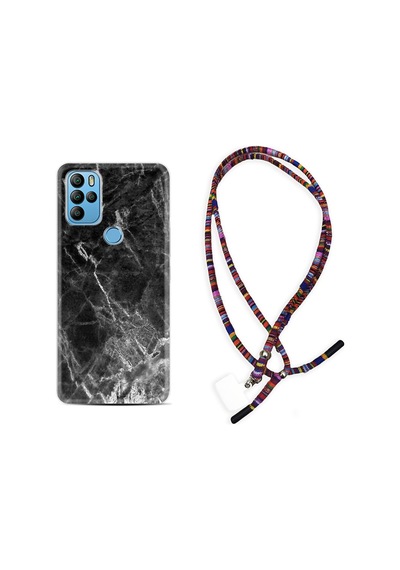 General Mobile Gm21 Pro Kılıf Rasta Boyun Askılı Kara Mermer 1375