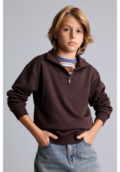 Defacto Oversize Yarım Fermuarlı Dik Yaka Sweatshirt Erkek Çocuk H7132a826aubn267 Kahve-bn267