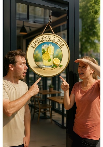 Lemonade Juice Limonata Temalı Kapı Süsü Tablosu, Limonlu Ferahlatıcı Cafe Büfe Duvar Dekoru