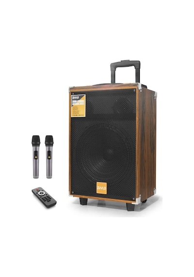Bluetooth Hoparlör Fm Radyo 12 Inç Usb Tf Aux Çift Mikrofonlu Kumandalı - Ahşap Bq12