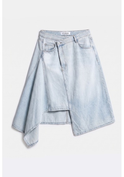 it's basic Kadın Ice 4s6-3 Midi Boy Asimetrik Kesim Tasarım Denim Etek Ice Rengi