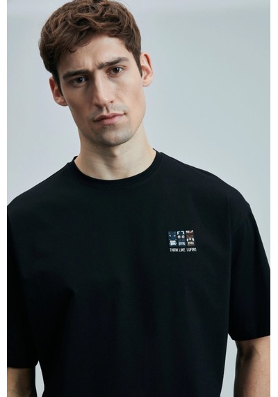 Lufian 111020248 Mask Modern Grafik T- Shirt Erkek Tişort SIYAH