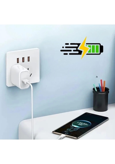 120w Usb Hızlı Type C Uçlu Kablolu Şarj Aleti Çok Renkli