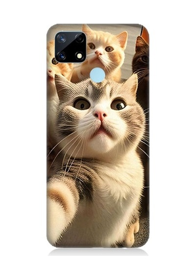 Realme C25 Uyumlu Selfie Kediler Desenli Silikon Kılıf
