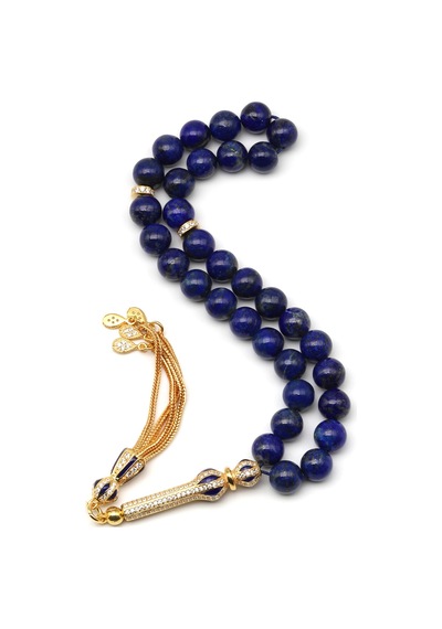 Lapis Lazuli Doğal Taş 925 Ayar Gümüş Tesbih 8 Mm Küre Kesim - T-1781