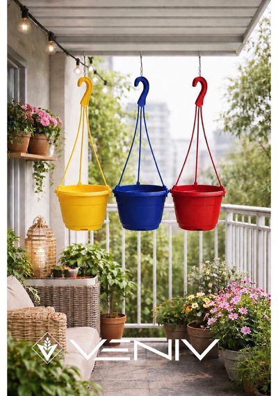 3 Adet Askılı Dekoratif Saksı - Askılar Dahil- 18 Cm X 12 Cm 58561843