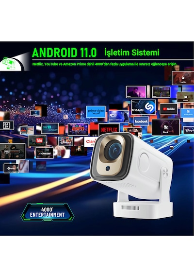 İdragon Hy260 Pro Akıllı Projektör 1080p Full Hd 4k Destekli Android 11 Wifi 6 & Bluetooth 5.4 Otomatik Odaklama 200 Ansı Taşınabilir Ev Sinema Cihazı