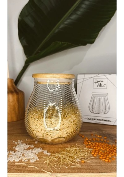 Luca Mia Bambu Kapaklı Çizgili Cam Kavanoz 800 Ml 4 Adet 20.0044