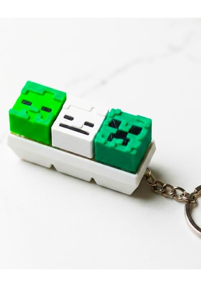 Minecraft Temalı 3'lü Klavye Tuşu Anahtarlık Creeper, İskelet Ve Zombi 3d Baskı Anahtarlık Beyaz