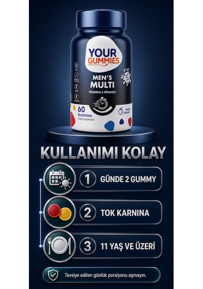 Y'our Gummie Erkek Multivitamin ve Mineral Gummies Ginseng ve Koenzim Q10 60 Gummies